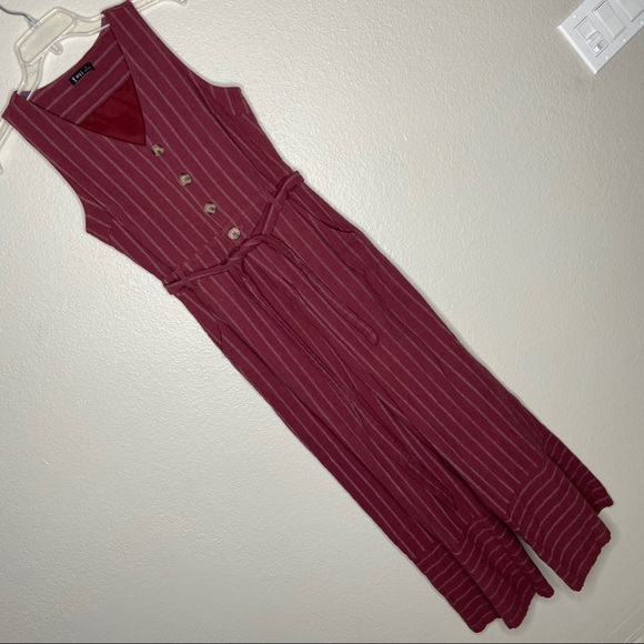 Striped Wide Leg Jumpsuit S Cotton Button Down S - Picture 2 of 5